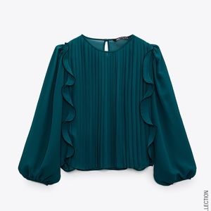 ZARA RUFFLED PLEATED BLOUSE SIZE XL